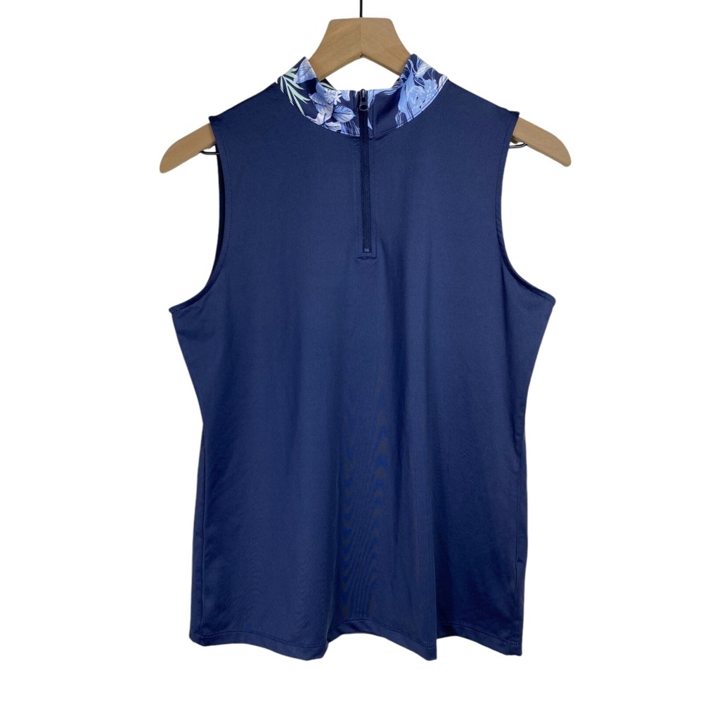Tommy Bahama Golf Tank Top Women Sz M‎ Blue Floral 1/4 Zip Pickleball Tennis